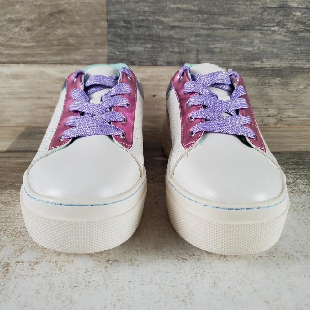 Steve Madden Maggiee Kids Girls Sz 3 White Metallic Purple Leather Sneakers